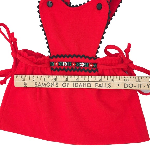 Vintage 70s Carter's Pinafore Jumper Toddler Red Floral Embroidered Size 2T - Picture 5 of 6